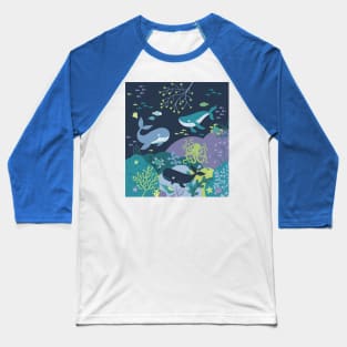 Whales paradise seascape - cute underwater scene with octopus Baseball T-Shirt